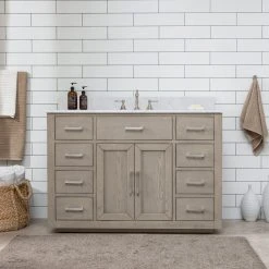 Www.urbanfurnishing.net All Bathroom Vanities Grace 48" Mid-century Vanity Set With Carrara White Quartz Top - Antique Gray Oak (SOLD OUT)