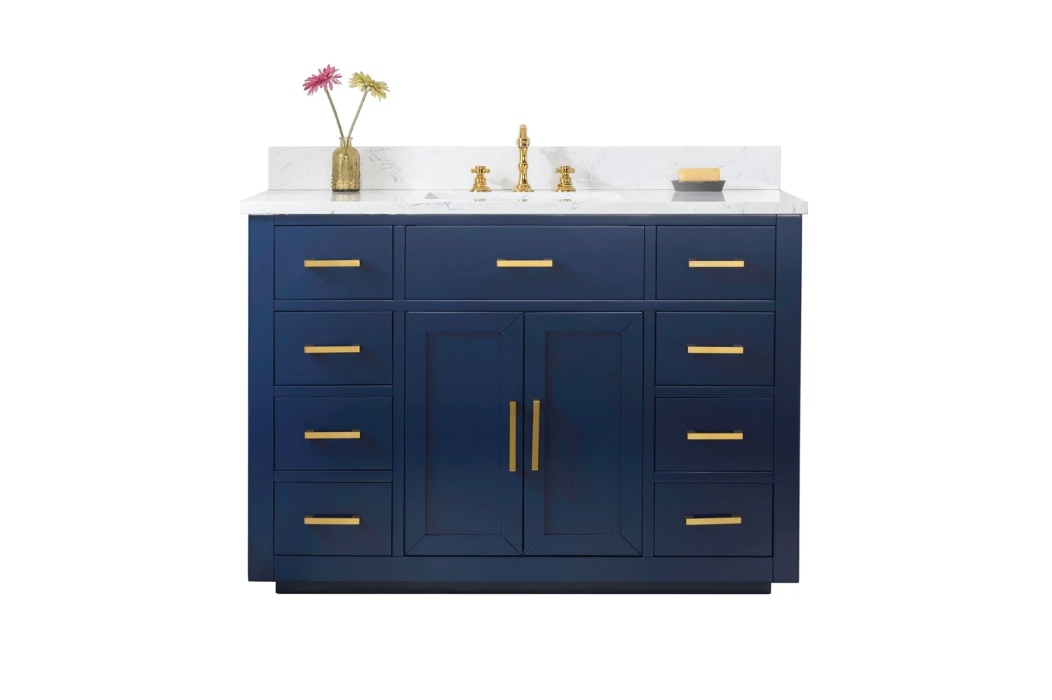 Www.urbanfurnishing.net All Bathroom Vanities Grace 48" Vanity Set With Carrara White Quartz Top - Navy Blue 17 Www.urbanfurnishing.net All Bathroom Vanities Grace 48" Vanity Set With Carrara White Quartz Top - Navy Blue