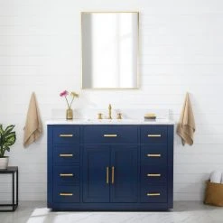 Www.urbanfurnishing.net All Bathroom Vanities Grace 48" Vanity Set With Carrara White Quartz Top - Navy Blue
