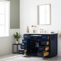 Www.urbanfurnishing.net All Bathroom Vanities Grace 48" Vanity Set With Carrara White Quartz Top - Navy Blue 24 Www.urbanfurnishing.net All Bathroom Vanities Grace 48