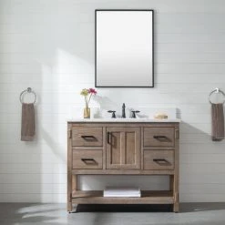 Www.urbanfurnishing.net Harvey 42" Rustic Modern Farmhouse Vanity With Carrara White Top - Brown Spruce (SOLD OUT) All Bathroom Vanities