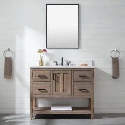 Www.urbanfurnishing.net Harvey 42" Rustic Modern Farmhouse Vanity With Carrara White Top - Brown Spruce (SOLD OUT) All Bathroom Vanities