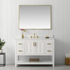Www.urbanfurnishing.net All Bathroom Vanities Henry 48" Modern Style Vanity With Carrara White Top - White