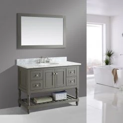 Www.urbanfurnishing.net All Bathroom Vanities Silvia 48" Vanity Set With White Italian Carrara Marble Top - Distressed Gray 19 Www.urbanfurnishing.net All Bathroom Vanities Silvia 48
