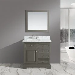 Www.urbanfurnishing.net Rochelle 36" Vanity Set With White Italian Carrara Marble Top - Distressed Gray All Bathroom Vanities