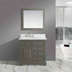 Www.urbanfurnishing.net Rochelle 36" Vanity Set With White Italian Carrara Marble Top - Distressed Gray All Bathroom Vanities