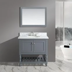 Www.urbanfurnishing.net Silvia 36" Vanity Set With White Italian Carrara Marble Top - Charcoal