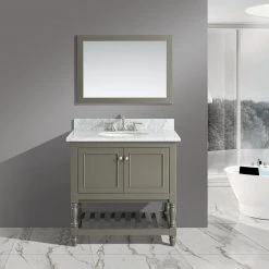 Www.urbanfurnishing.net Silvia 36" Vanity Set With White Italian Carrara Marble Top - Distressed Gray All Bathroom Vanities