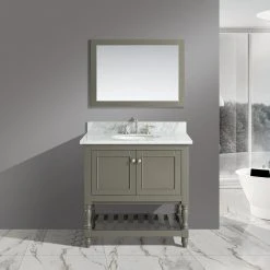 Www.urbanfurnishing.net Silvia 36" Vanity Set With White Italian Carrara Marble Top - Distressed Gray All Bathroom Vanities