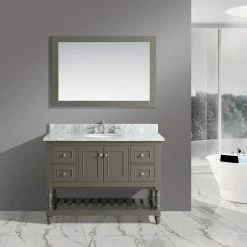 Www.urbanfurnishing.net All Bathroom Vanities Silvia 48" Vanity Set With White Italian Carrara Marble Top - Distressed Gray