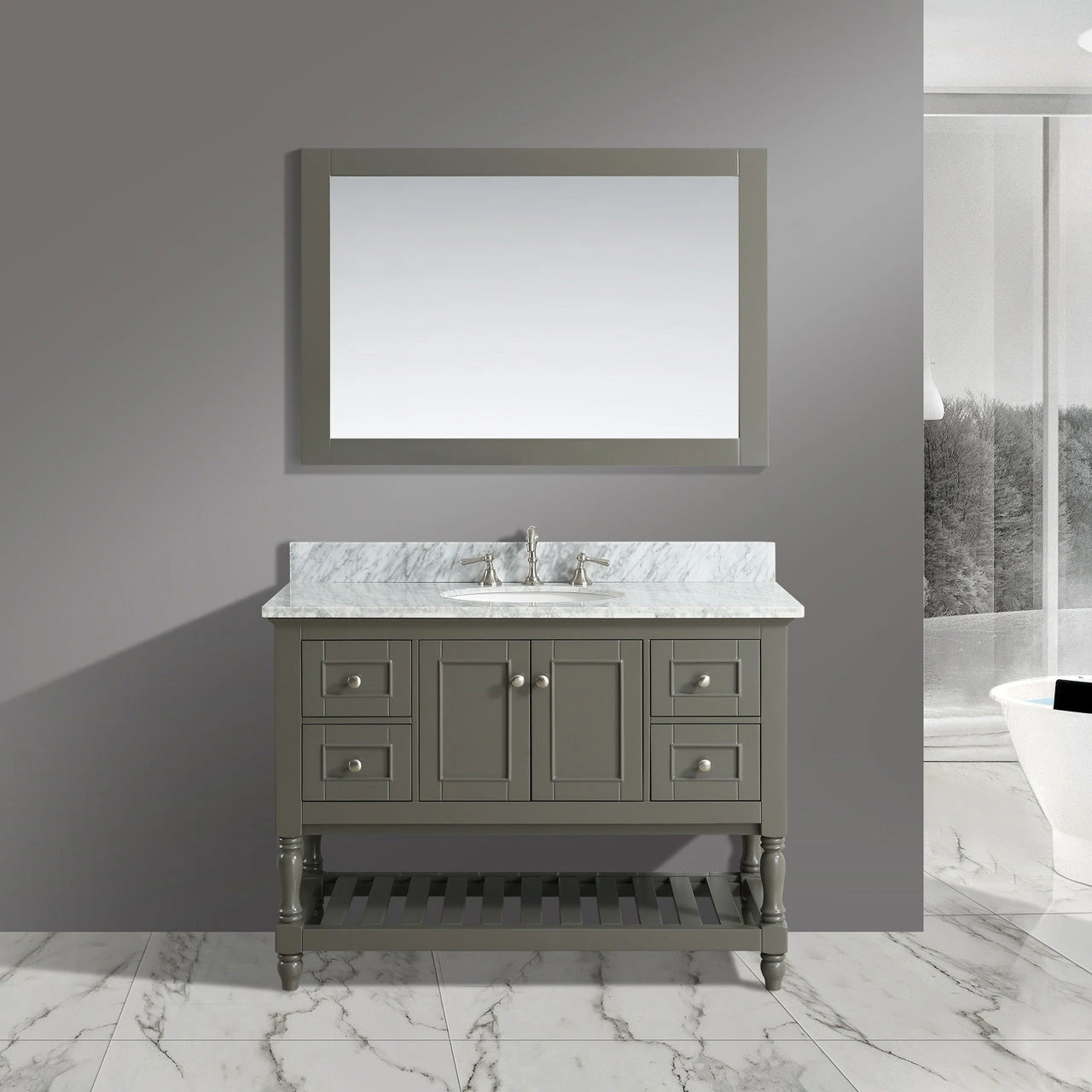 Www.urbanfurnishing.net All Bathroom Vanities Silvia 48" Vanity Set With White Italian Carrara Marble Top - Distressed Gray 3 Www.urbanfurnishing.net All Bathroom Vanities Silvia 48" Vanity Set With White Italian Carrara Marble Top - Distressed Gray