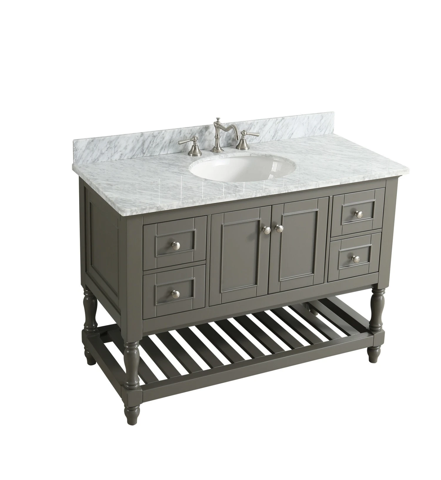 Www.urbanfurnishing.net All Bathroom Vanities Silvia 48" Vanity Set With White Italian Carrara Marble Top - Distressed Gray 6 Www.urbanfurnishing.net All Bathroom Vanities Silvia 48" Vanity Set With White Italian Carrara Marble Top - Distressed Gray