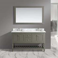 Www.urbanfurnishing.net Silvia 60" Vanity Set With White Italian Carrara Marble Top - Distressed Gray