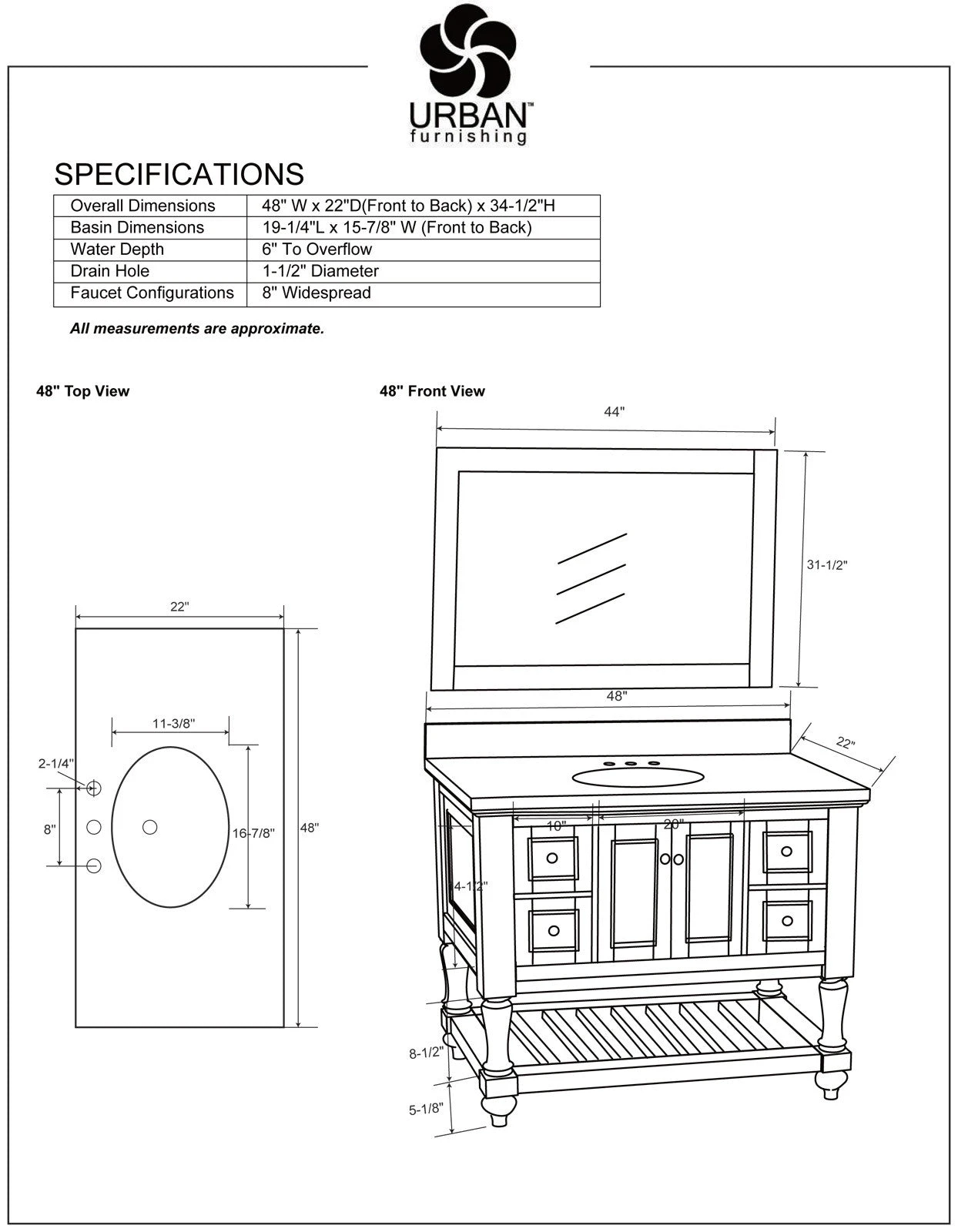Www.urbanfurnishing.net All Bathroom Vanities Silvia 48" Vanity Set With White Italian Carrara Marble Top - Distressed Gray 17 Www.urbanfurnishing.net All Bathroom Vanities Silvia 48" Vanity Set With White Italian Carrara Marble Top - Distressed Gray